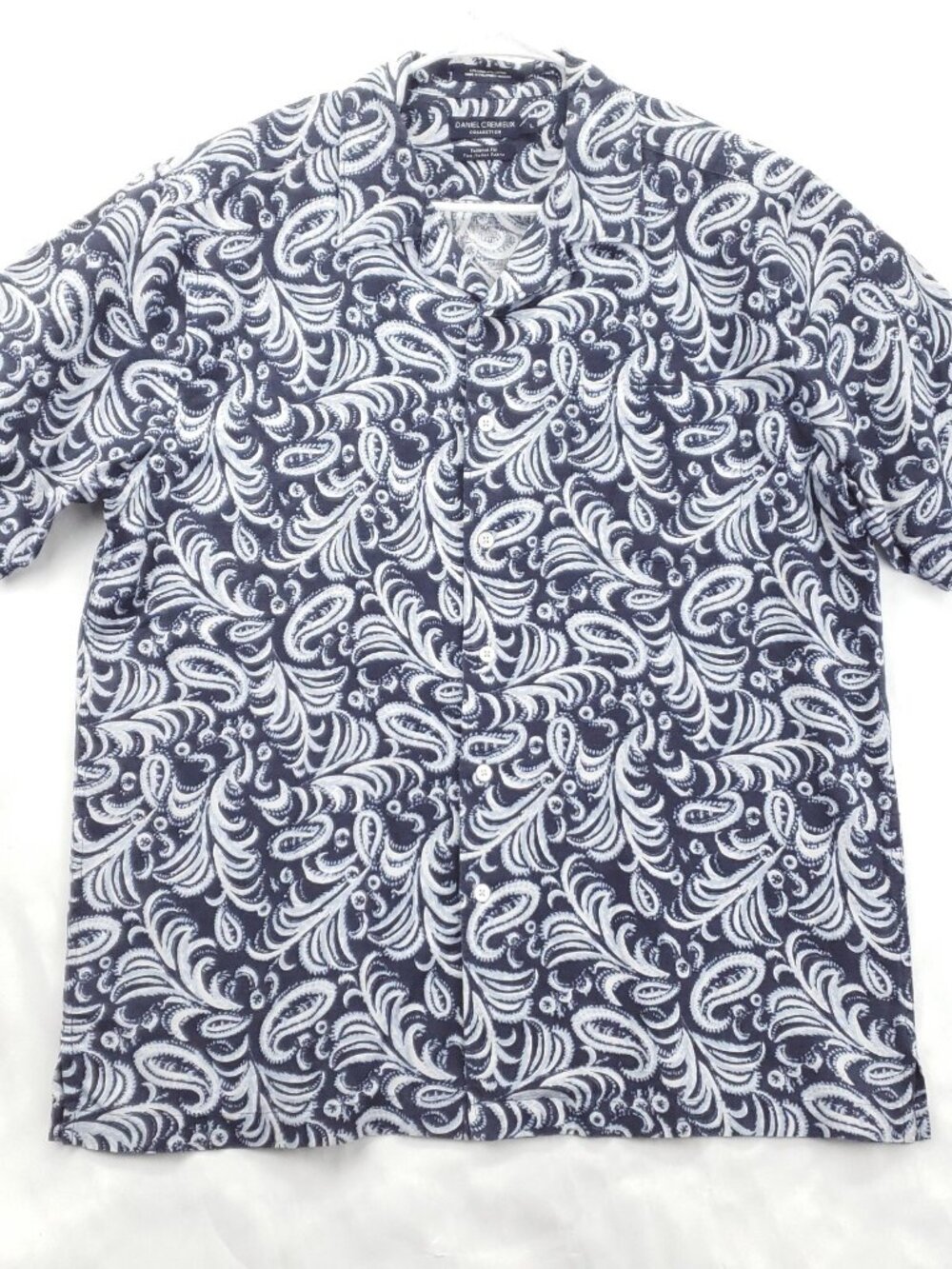 Daniel Cremieux Shirt Mens L Blue White Paisley Linen Italian Fabric